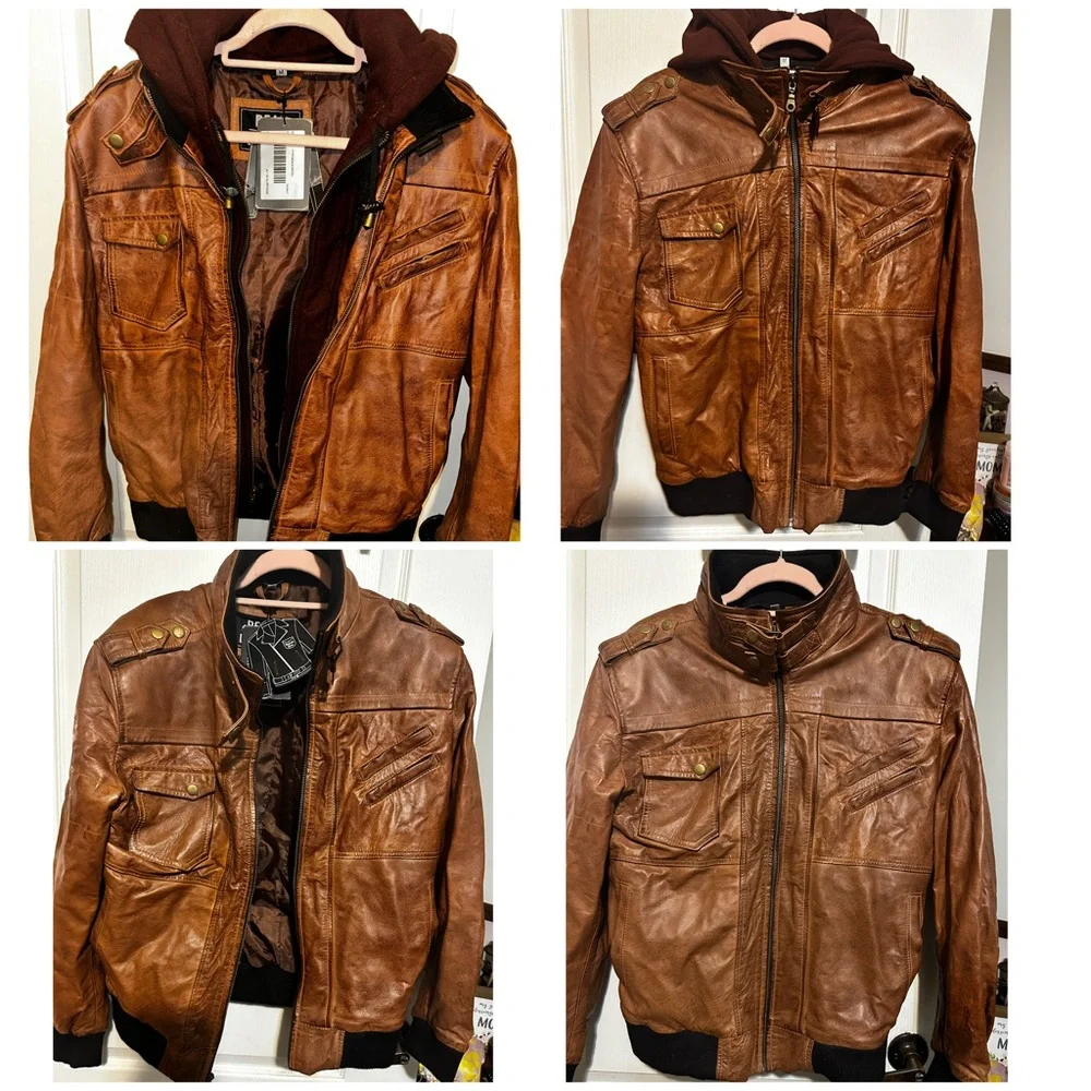 Blingsoul Leather Bomber Jackets Real Lambskin Mens Leather Jacket, sz Med, NWT - Picture 2 of 10